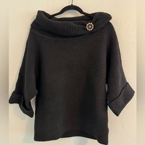 Andrea Jovine black cowl neck‎ sweater with brooch